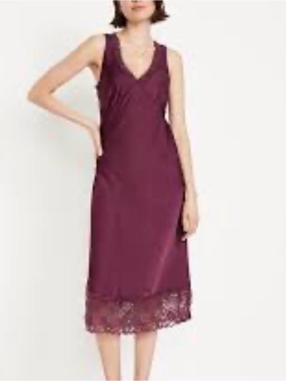 NWOT Old Navy Lace‑Trim Satin Midi Slip Dress in Plum size XLP